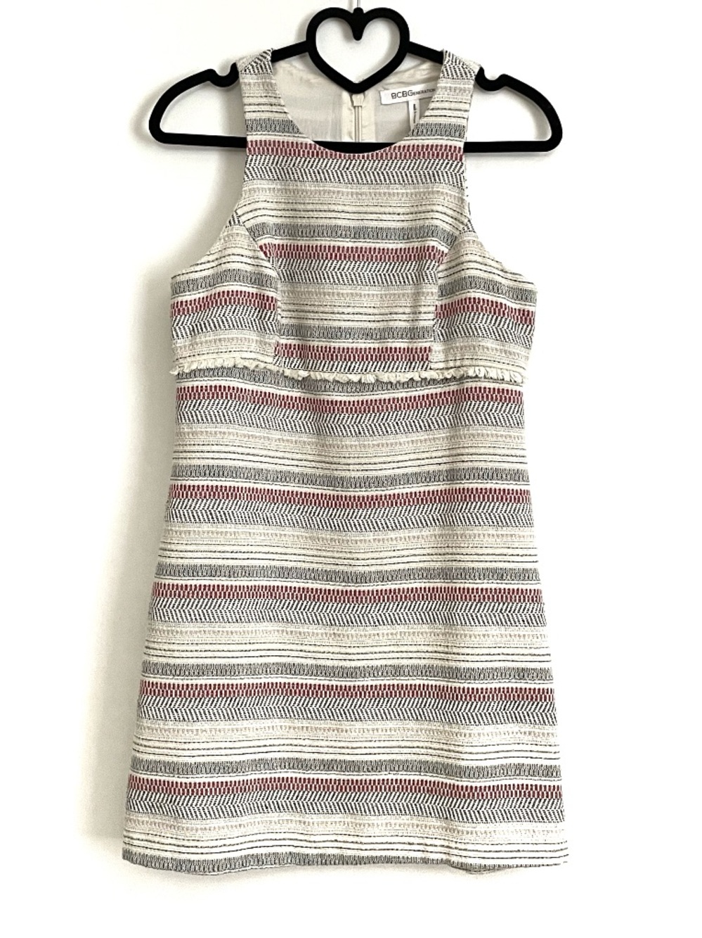 BCBGeneration Striped Fringe Tweed Sleeveless Shift Dress Size 4